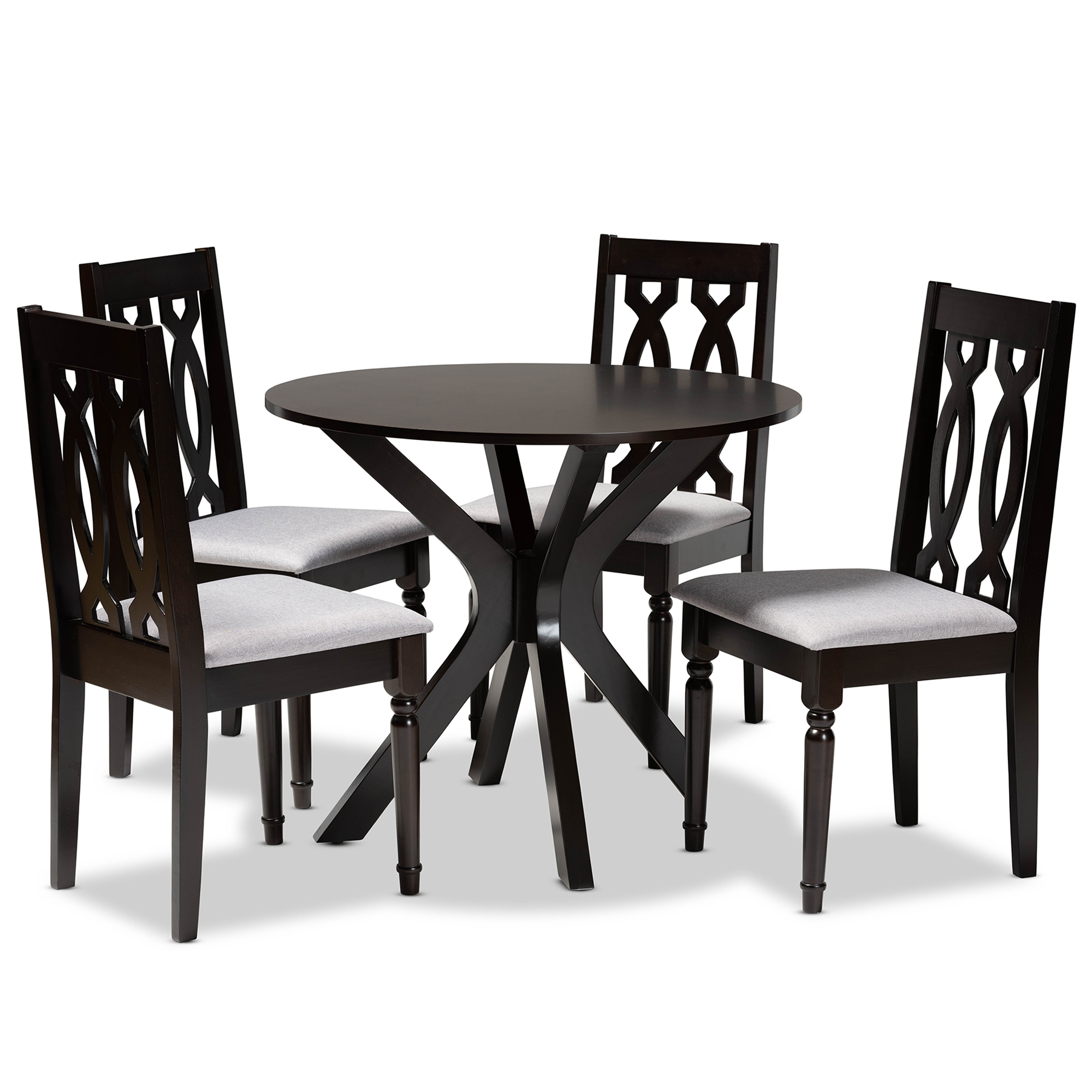 Baxton Studio Callie Modern and Contemporary Grey Fabric Upholstered and Dark Brown Finished Wood 5-Piece Dining Set